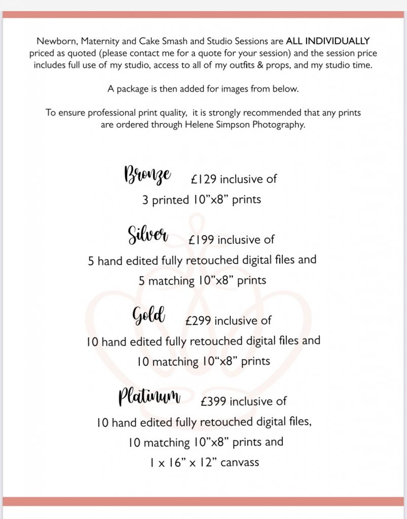 Packages & Pricing - Helene Simpson Photography